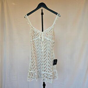 Lulu's Charmaine White Eyelet Floral Dress With Ruffle Straps & Tie Front